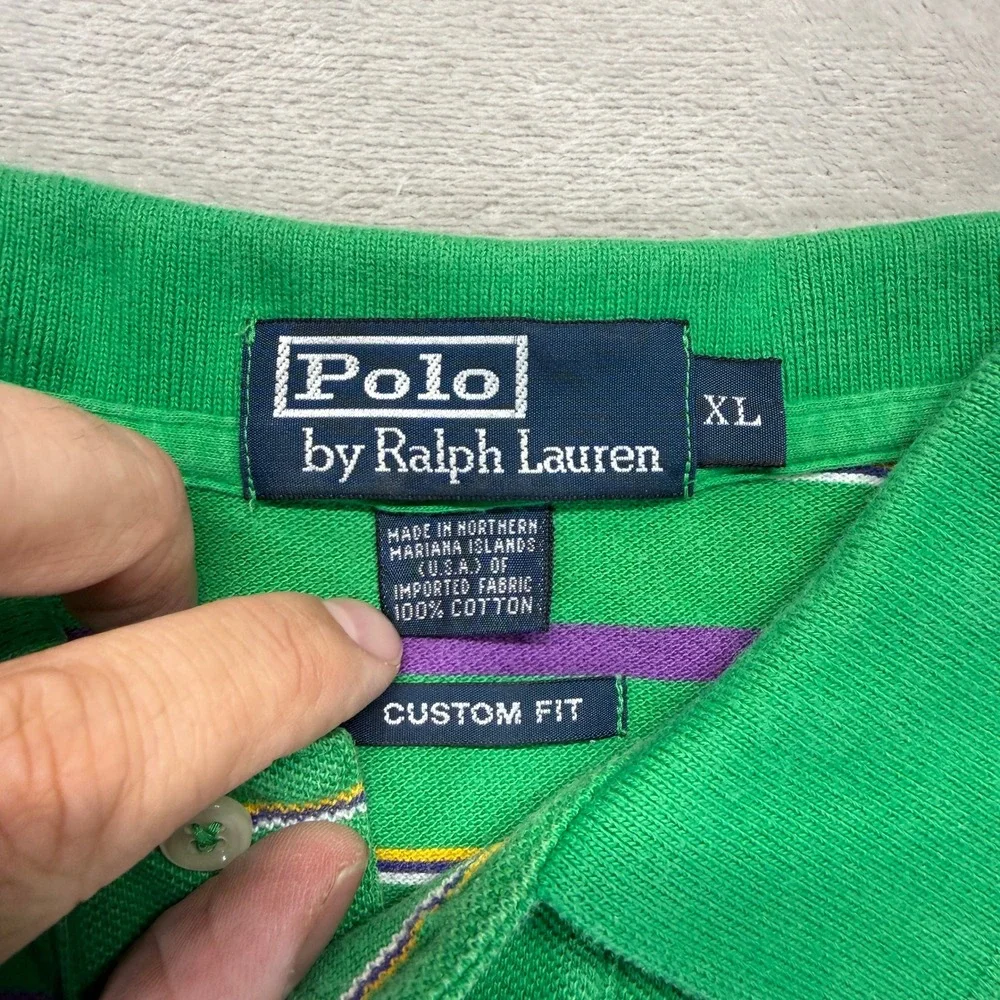 Polo by Ralph Lauren Green Striped Polo with Purple and Yellow Accents